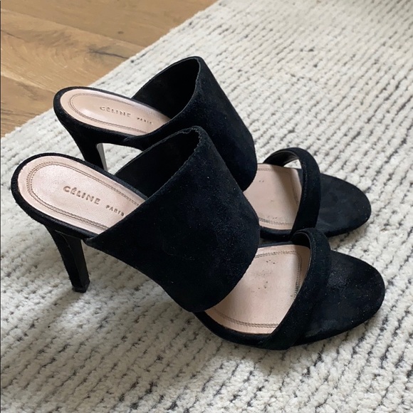 Celine Shoes - Celine black suede heels 36
